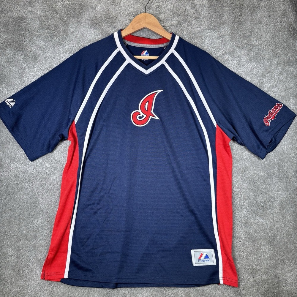 Vintage Cleveland Indians Shirt Mens L Blue Performance Embroidered Majestic Y2K
